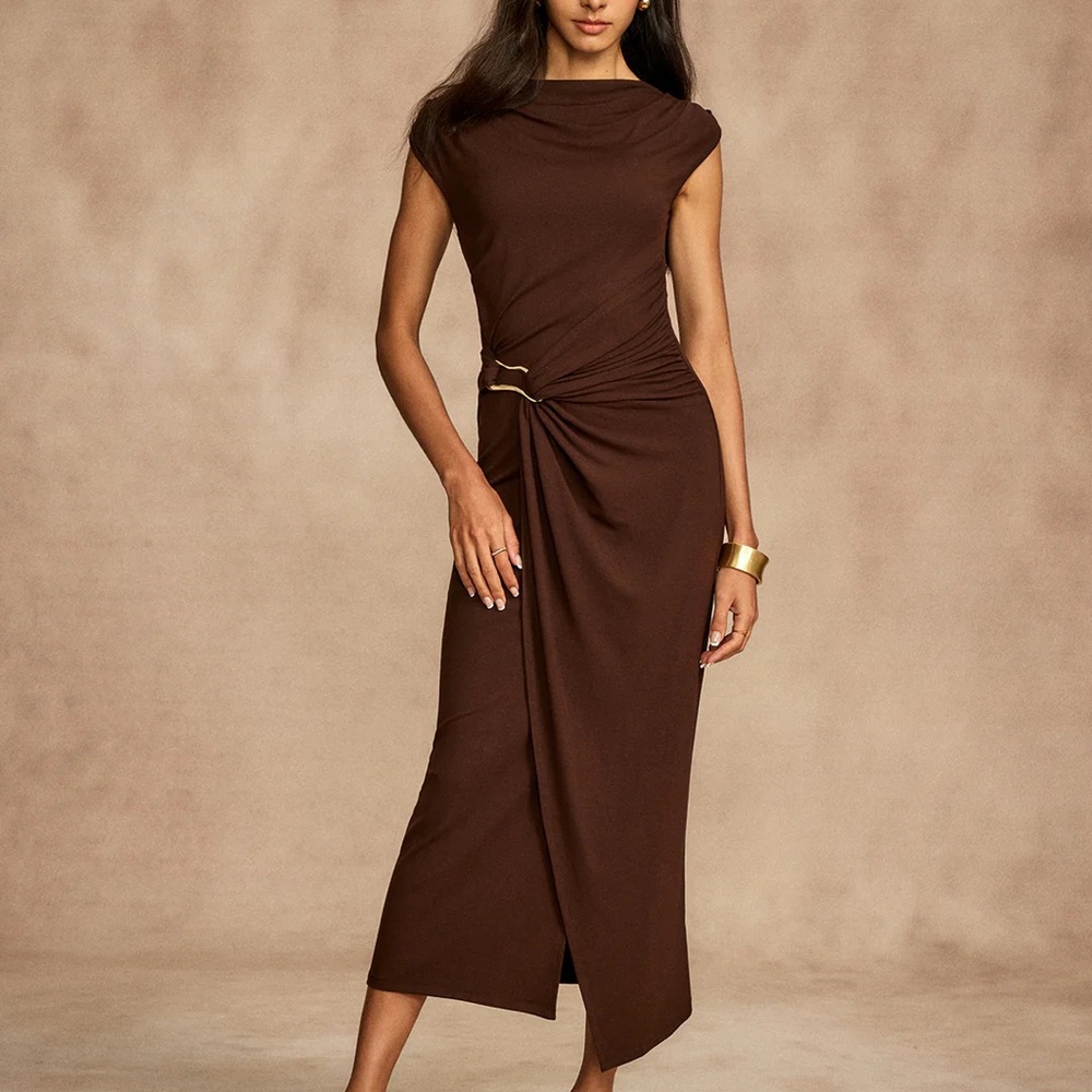 New with tags cap sleeve brown midi dress